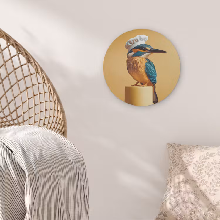 Ijsvogel - Pilaar - Koksmuts - Vogel Akoestische PET Vilt - Rond klein -sfeer4