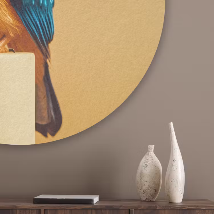 Ijsvogel - Pilaar - Koksmuts - Vogel Akoestische PET Vilt - Rond klein -sfeer5_closeup