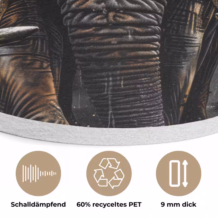 Olifant - Watercolor - Wilde dieren - Luxe Akoestische PET Vilt - Rond klein -closeup_DE