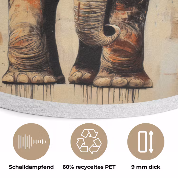 Olifant - Slurf - Mozaïek - Abstract Akoestische PET Vilt - Rond klein -closeup_DE
