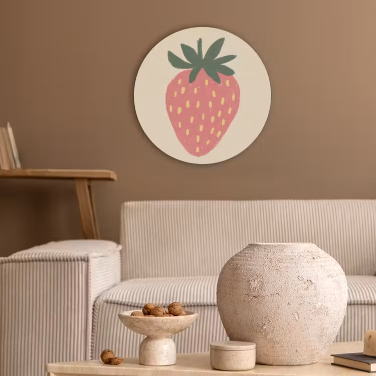 Aardbei - Minimalistisch - Rood - Fruit Akoestische PET Vilt - Rond klein -sfeer1