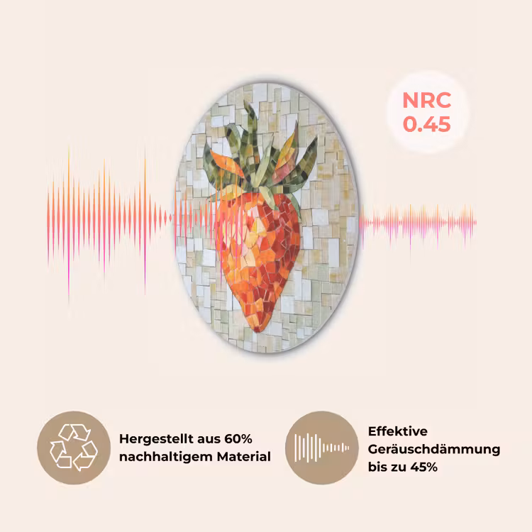 Aardbei - Rood - Mozaïek - Fruit Akoestische PET Vilt - Rond klein -USP_DE