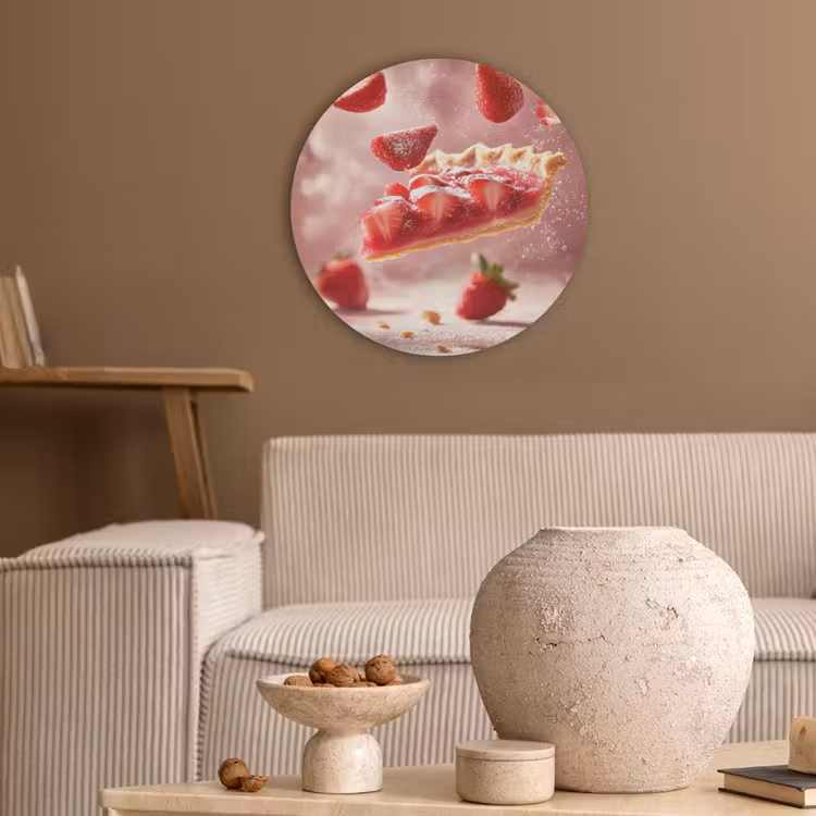 Aardbei - Taart- Eten - Roze Akoestische PET Vilt - Rond klein -sfeer1