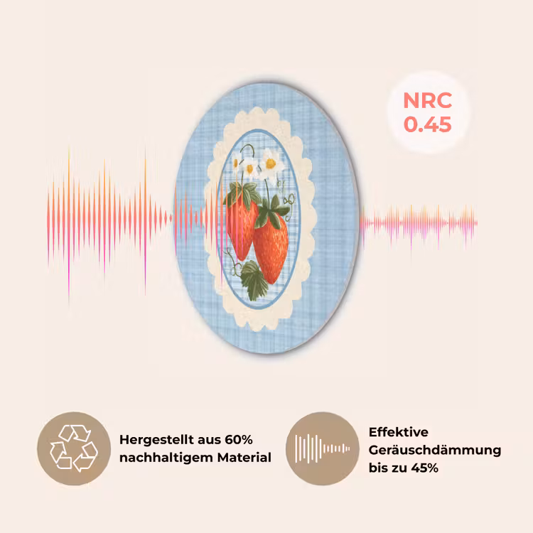 Aardbeien - Lijst - Rood - Geruit Akoestische PET Vilt - Rond klein -USP_DE