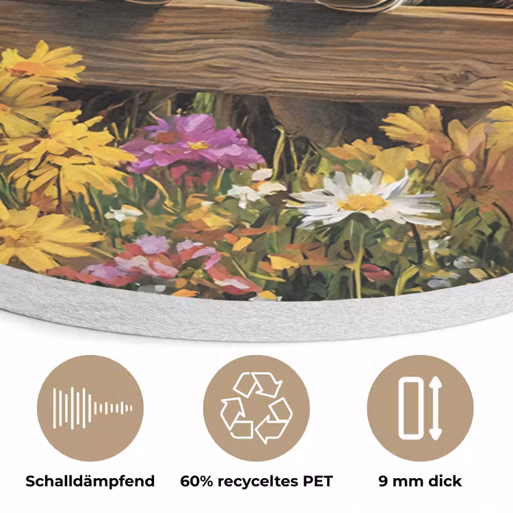 Ezels - Bloemen - Zomers Akoestische PET Vilt - Rond klein -closeup_DE