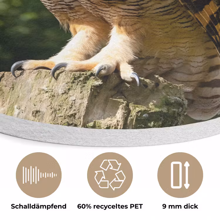 Uil - Boomstronk - Bos - Lucht Akoestische PET Vilt - Rond klein -closeup_DE