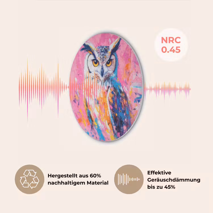 Uil - Roze - Blauw - Verf - Abstract Akoestische PET Vilt - Rond klein -USP_DE