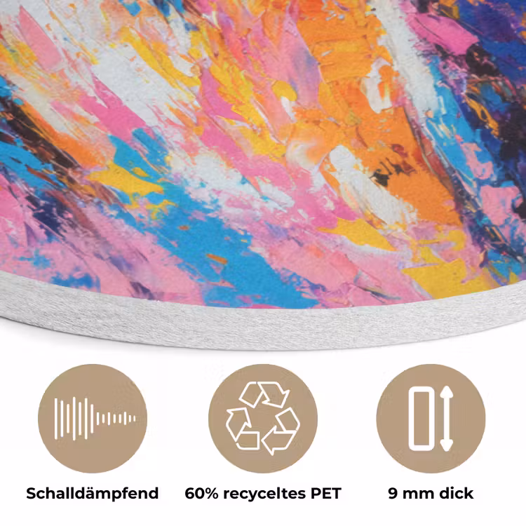 Uil - Roze - Blauw - Verf - Abstract Akoestische PET Vilt - Rond klein -closeup_DE