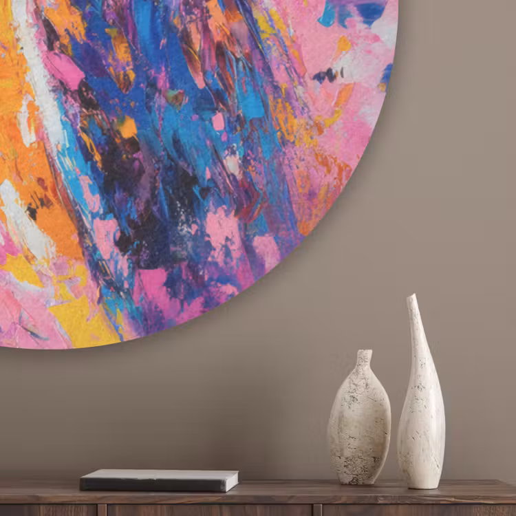 Uil - Roze - Blauw - Verf - Abstract Akoestische PET Vilt - Rond klein -sfeer5_closeup