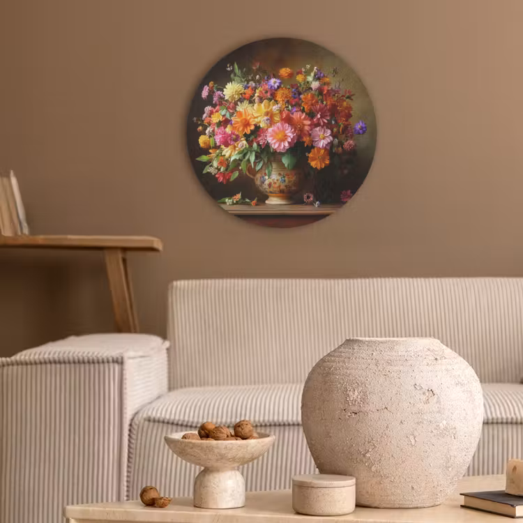 Kleuren - Boeket - Vaas - Hout Akoestische PET Vilt - Rond klein -sfeer1