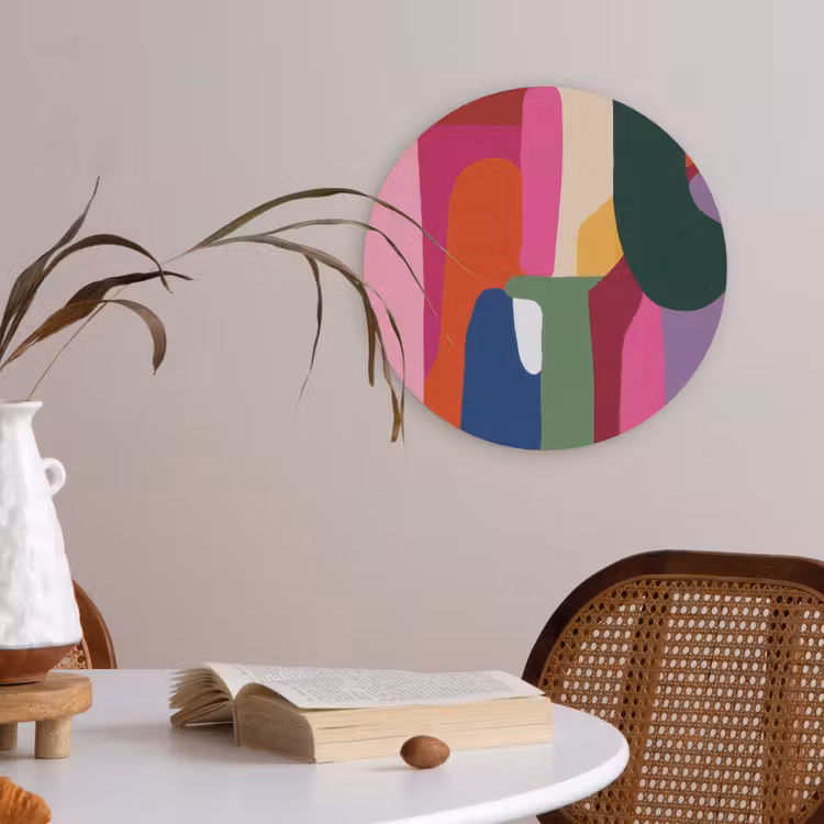 Kleurvakken - Recht - Rond - Abstract Akoestische PET Vilt - Rond klein -sfeer3
