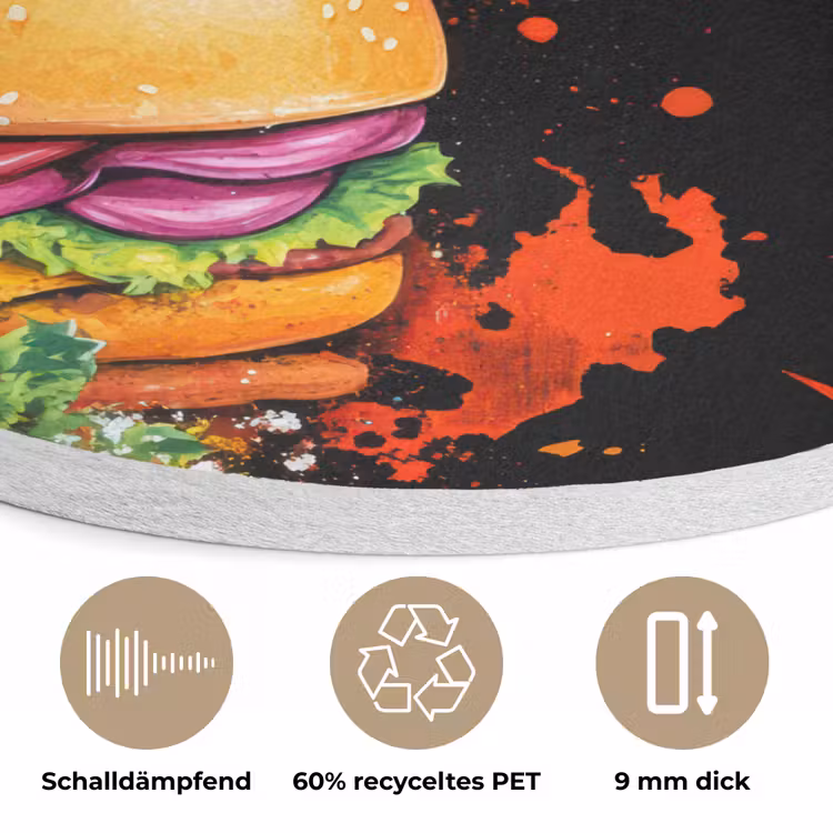 Fastfood - Graffiti - Hamburger - Eten - Modern Akoestische PET Vilt - Rond klein -closeup_DE