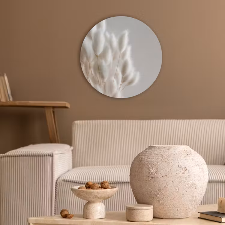 Pluimen - Beige - Minimalistisch Akoestische PET Vilt - Rond klein -sfeer1