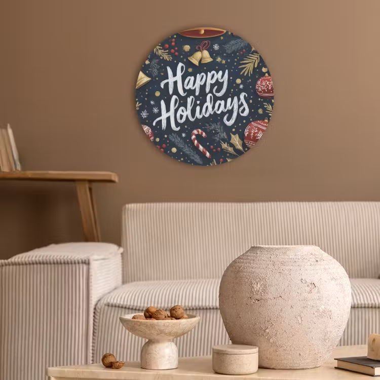 Feestelijk - Kerstgroet - Kleurrijk Akoestische PET Vilt - Rond klein -sfeer1
