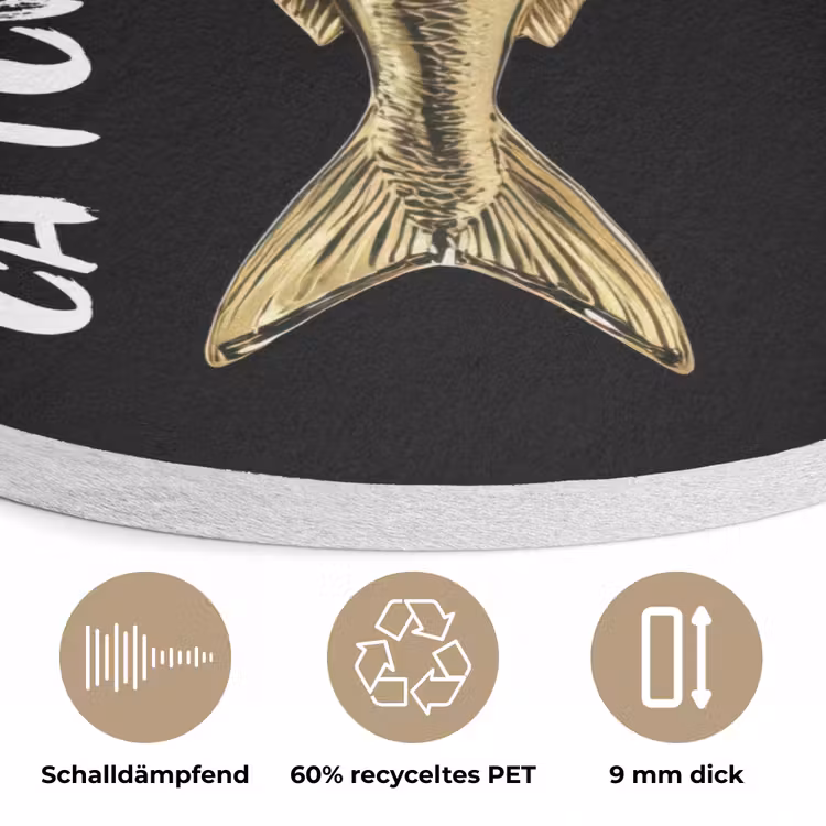Vis - Zwart - Goud - Tekst Akoestische PET Vilt - Rond klein -closeup_DE