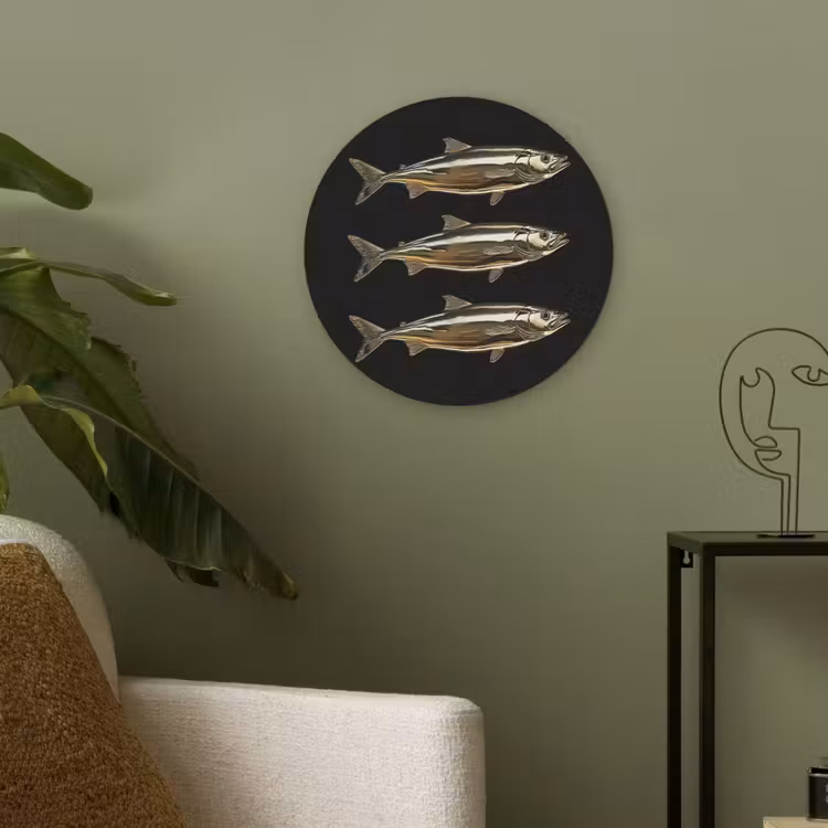 Vissen - Goud - Zwart Akoestische PET Vilt - Rond klein -sfeer2