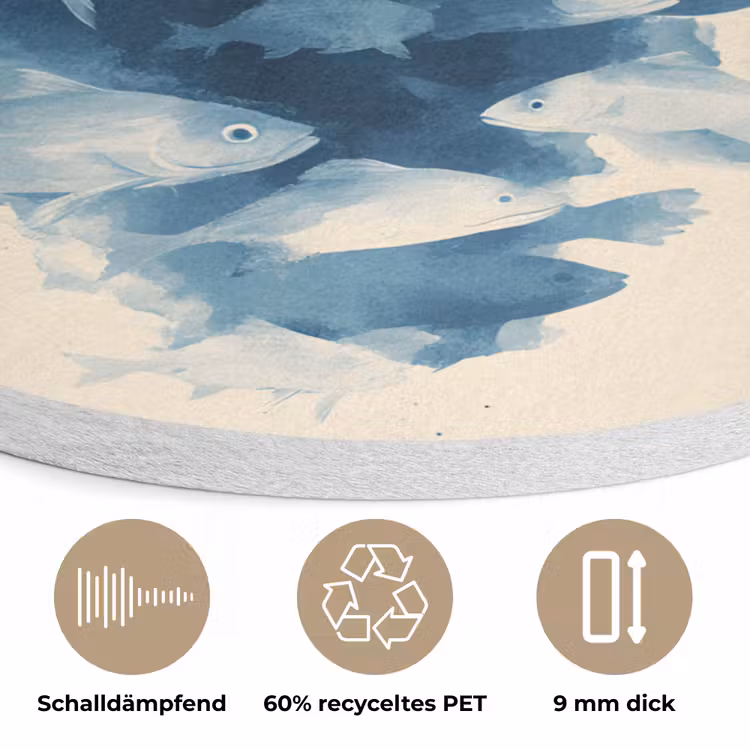 Vissen - Minimalistisch - Blauw Akoestische PET Vilt - Rond klein -closeup_DE
