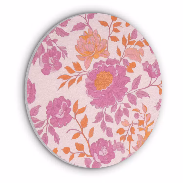 Bloemenpatroon - Roze - Oranje - Bloemen Akoestische PET Vilt - Rond klein -3d