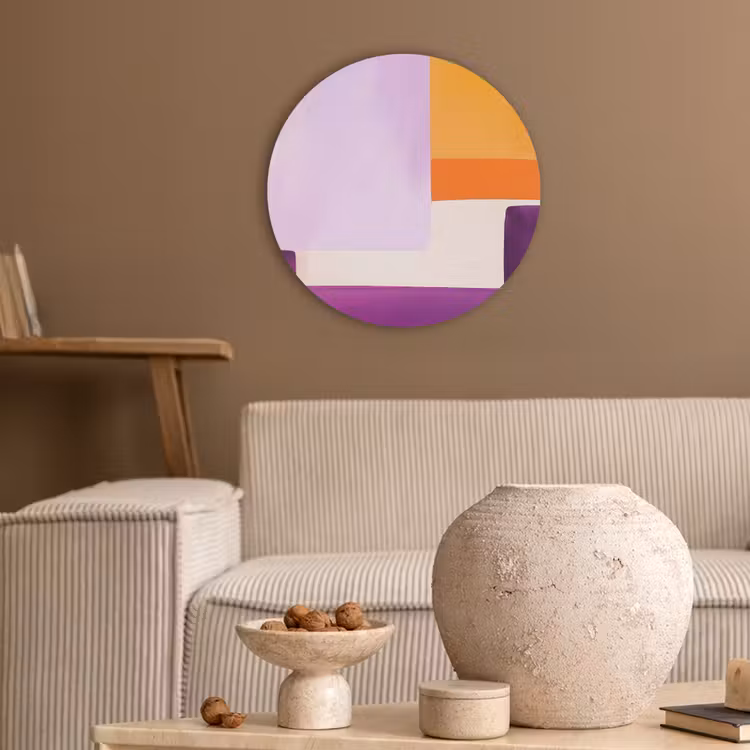 Vlakken - Abstract - Rechthoekig - Oranje Akoestische PET Vilt - Rond klein -sfeer1