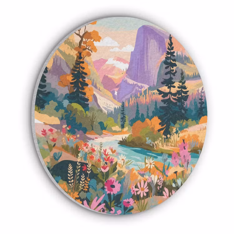 Rivier - Vallei vol bloemen - Levendig Akoestische PET Vilt - Rond klein -3d