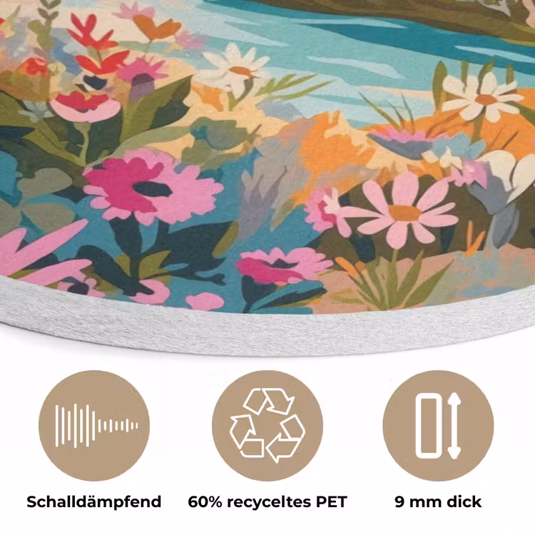 Rivier - Vallei vol bloemen - Levendig Akoestische PET Vilt - Rond klein -closeup_DE