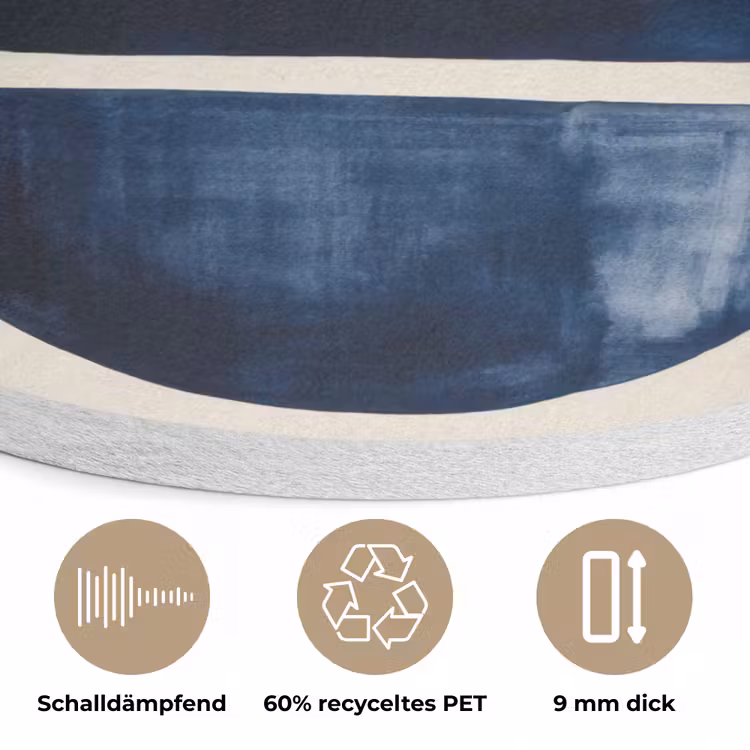 Vormen - Blauw - Abstract Akoestische PET Vilt - Rond klein -closeup_DE