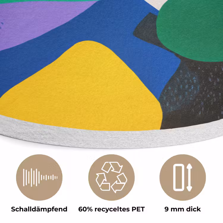 Vormen - Stippen - Kleurrijk Akoestische PET Vilt - Rond klein -closeup_DE