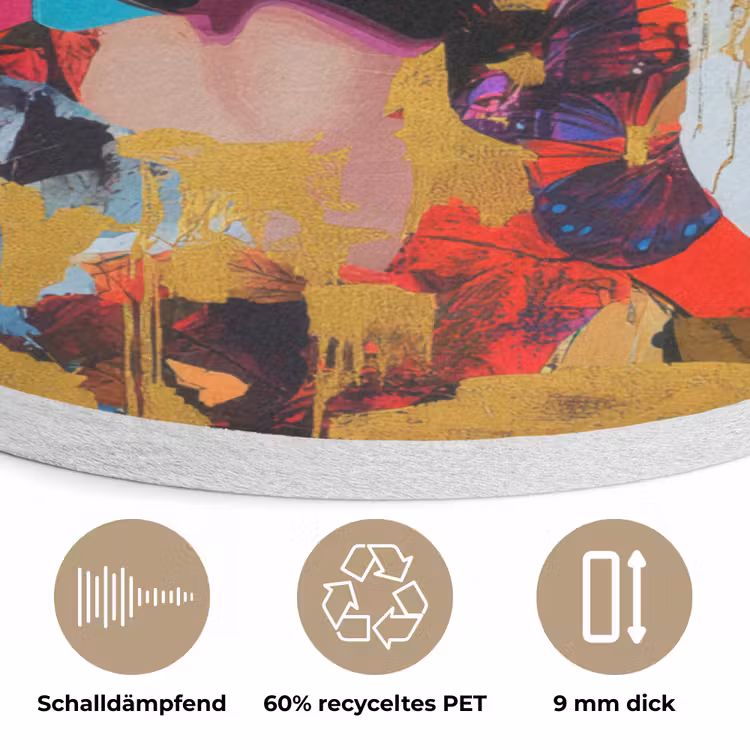 Vrouw - Abstract - Kleurrijk Akoestische PET Vilt - Rond klein -closeup_DE