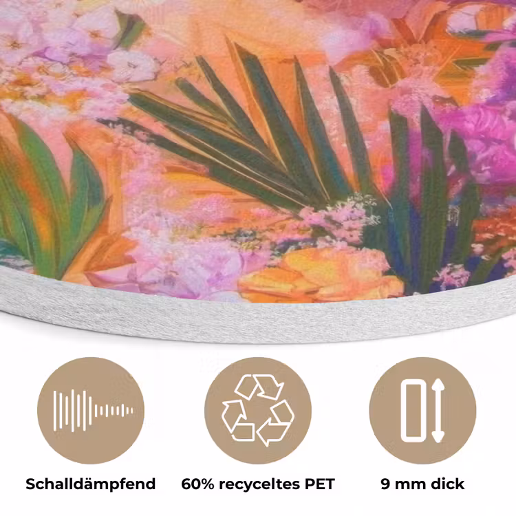 Vrouw - Abstract - Cirkel - Bloemen Akoestische PET Vilt - Rond klein -closeup_DE