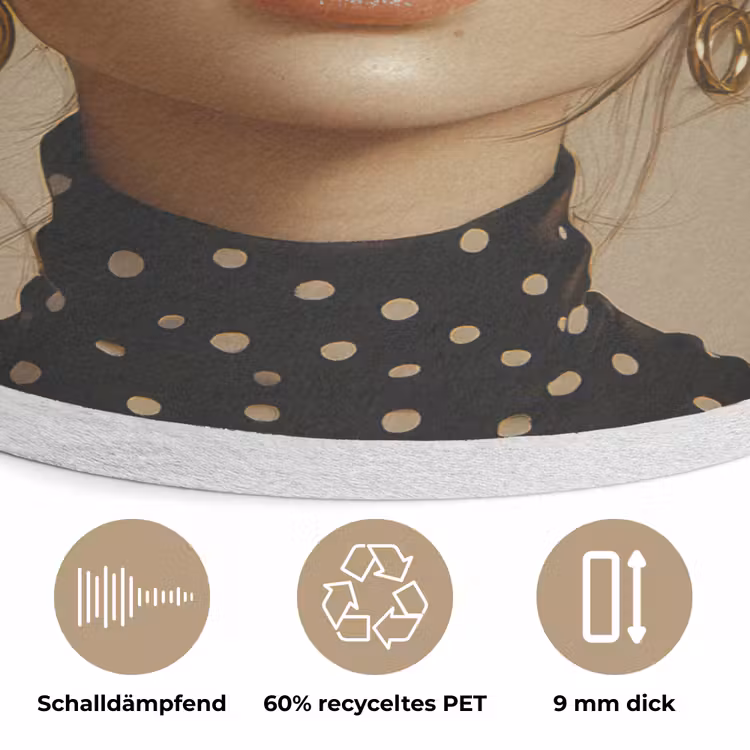 Vrouw - Beige - Bloem - Modern - Portret Akoestische PET Vilt - Rond klein -closeup_DE
