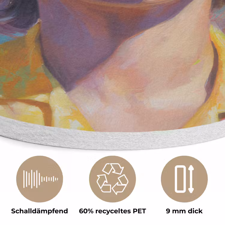 Vrouw - Blond - Roze kauwgom - Kleurrijk - Pastel Akoestische PET Vilt - Rond klein -closeup_DE