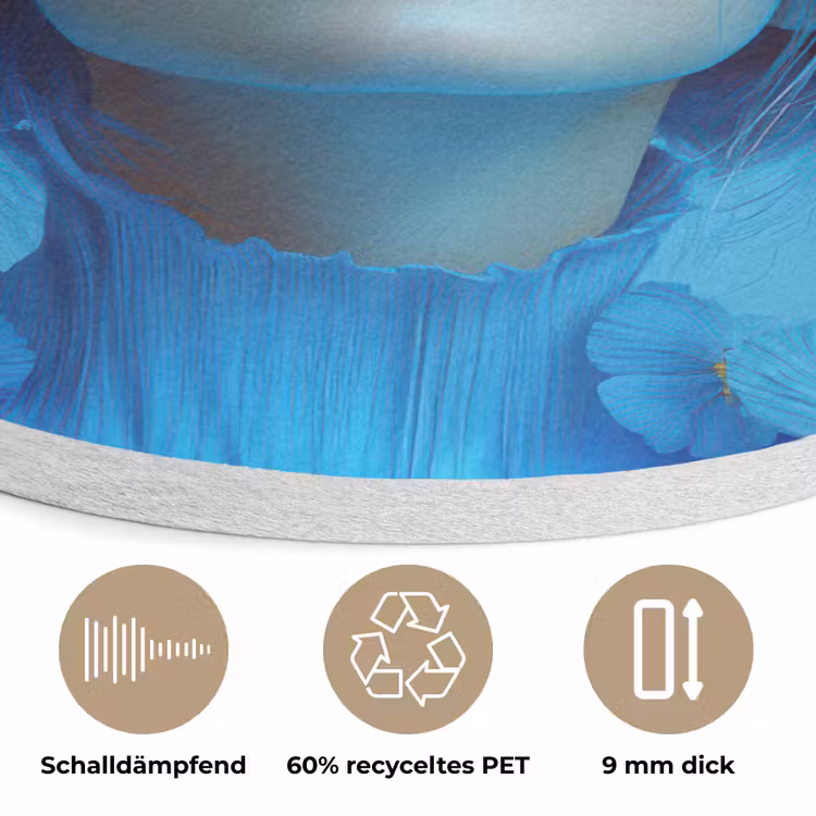 Vrouw - Bloem - Blauw - Modern - Bril - Portret Akoestische PET Vilt - Rond klein -closeup_DE