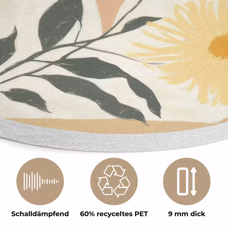 Vrouw - Bloem - Geel - Minimalistisch Akoestische PET Vilt - Rond klein -closeup_DE