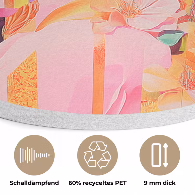 Vrouw - Bloemen - Paars - Abstract Akoestische PET Vilt - Rond klein -closeup_DE