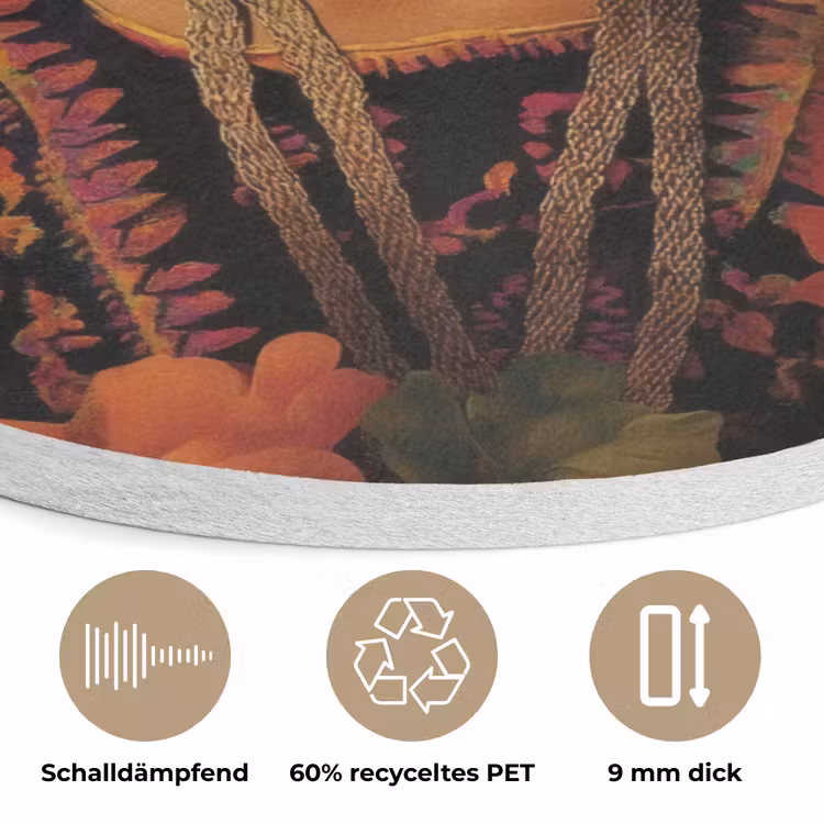 Vrouw - Bloemen - Papegaai - Schilderachtig Akoestische PET Vilt - Rond klein -closeup_DE