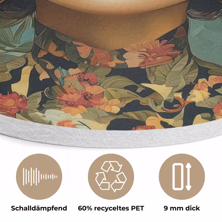 Vrouw - Bloemen - Vlinders - Natuur - Vintage Akoestische PET Vilt - Rond klein -closeup_DE