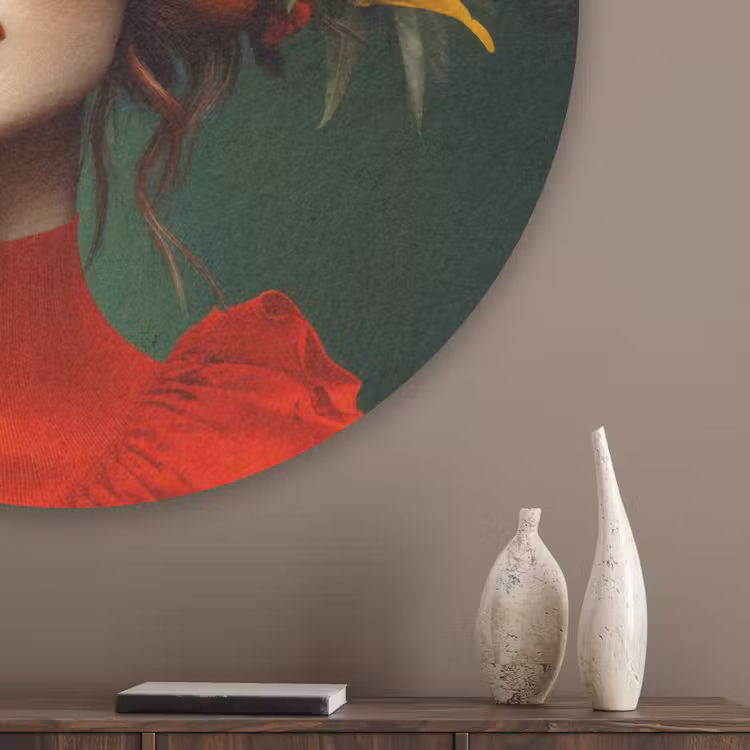 Vrouw - Vruchten - Papaja - Ananas Akoestische PET Vilt - Rond klein -sfeer5_closeup