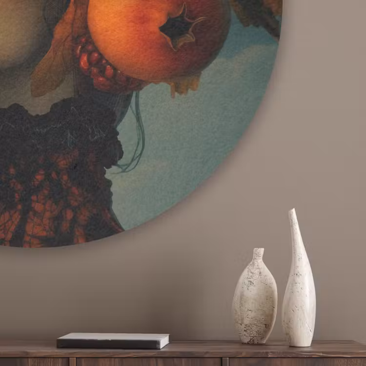 Vrouw - Granaatappel - Herfst - Zonnebril Akoestische PET Vilt - Rond klein -sfeer5_closeup