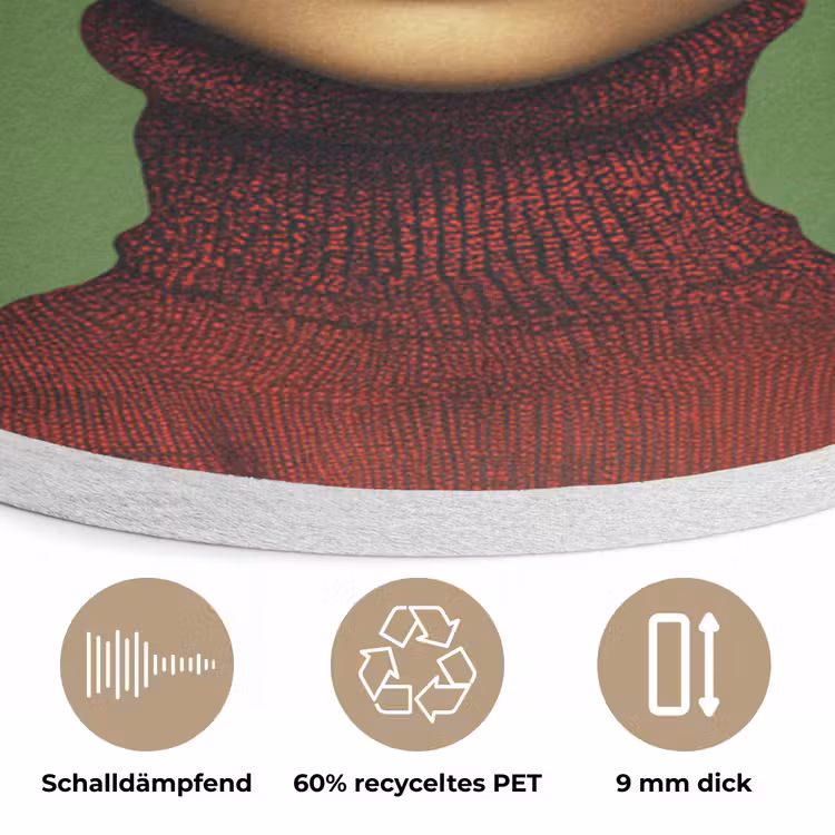 Vrouw - Groen - Bril - Aesthetic - Modern Akoestische PET Vilt - Rond klein -closeup_DE