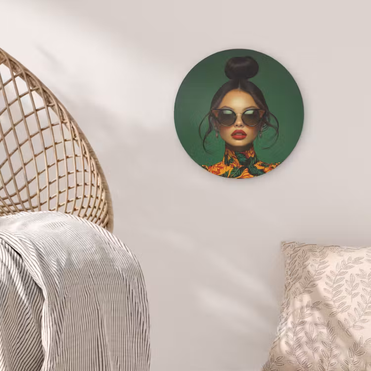 Vrouw - Groen - Modern - Bril - Abstract Akoestische PET Vilt - Rond klein -sfeer4