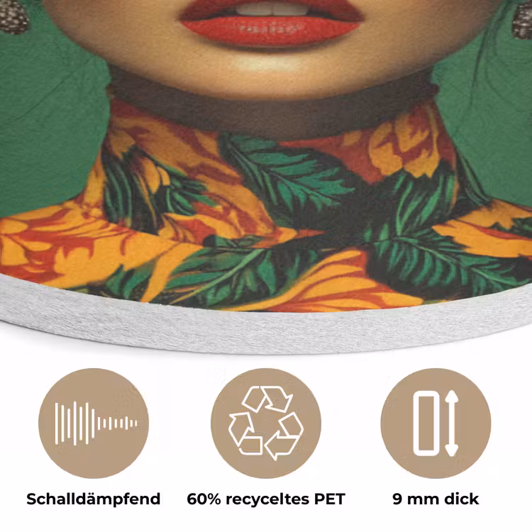 Vrouw - Groen - Modern - Bril - Abstract Akoestische PET Vilt - Rond klein -closeup_DE