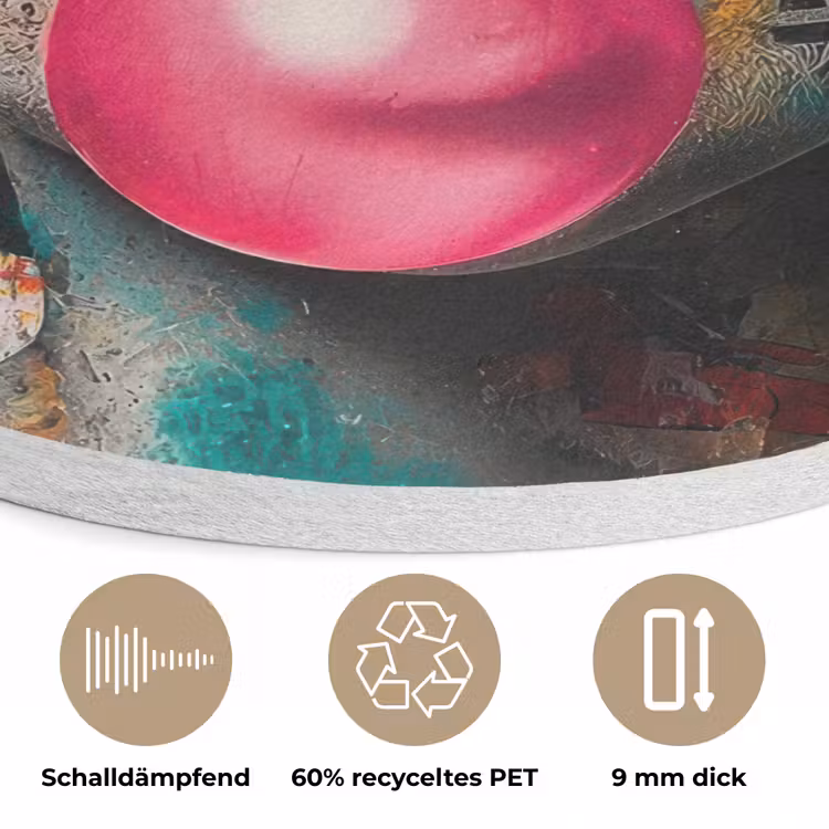 Vrouw - Kauwgom - Graffiti - Neonkleuren Akoestische PET Vilt - Rond klein -closeup_DE