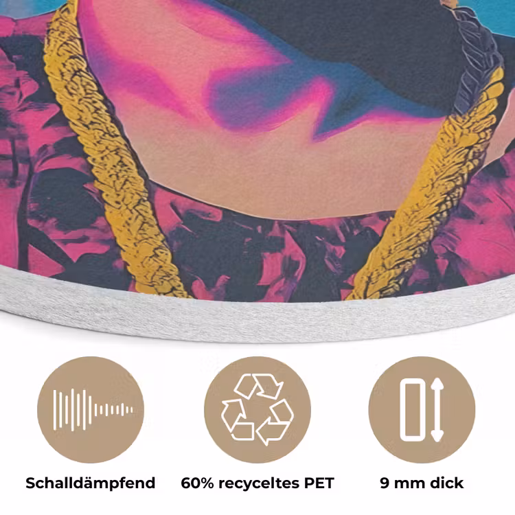 Vrouw - Kauwgom - Zonnebril - Oranje Akoestische PET Vilt - Rond klein -closeup_DE