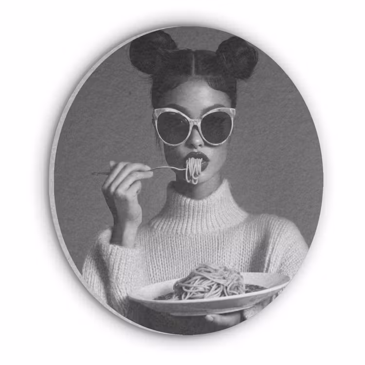 Vrouw - Pasta - Zonnebril Akoestische PET Vilt - Rond klein -3d
