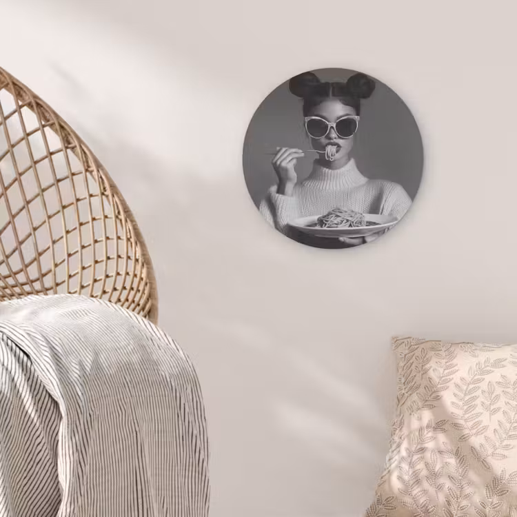 Vrouw - Pasta - Zonnebril Akoestische PET Vilt - Rond klein -sfeer4