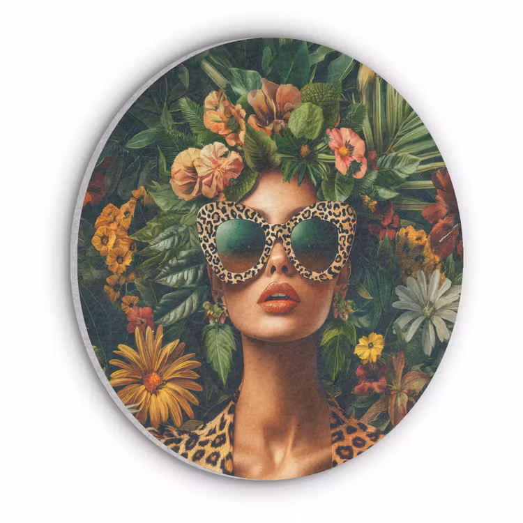 Vrouw - Panterprint - Jungle - Natuur - Luxe Akoestische PET Vilt - Rond klein -3d