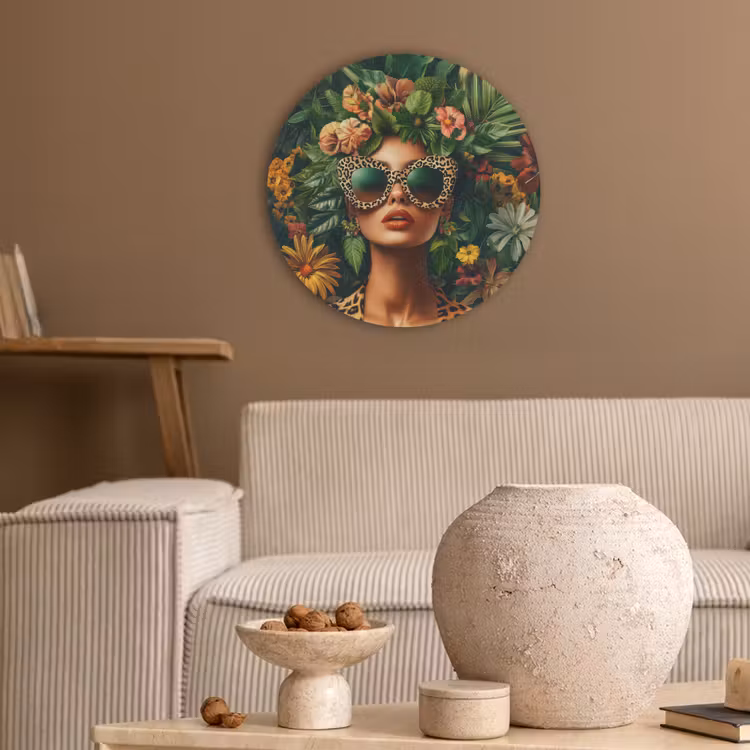 Vrouw - Panterprint - Jungle - Natuur - Luxe Akoestische PET Vilt - Rond klein -sfeer1