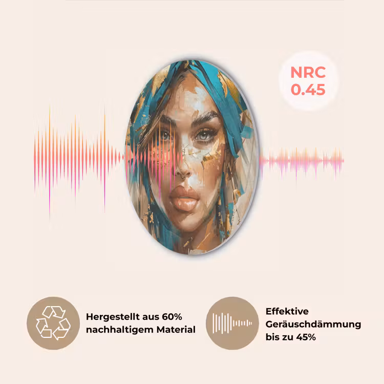 Vrouw - Portret - Goud - Luxe - Blauw Akoestische PET Vilt - Rond klein -USP_DE