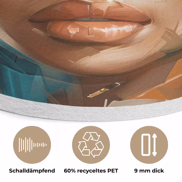Vrouw - Portret - Goud - Luxe - Blauw Akoestische PET Vilt - Rond klein -closeup_DE