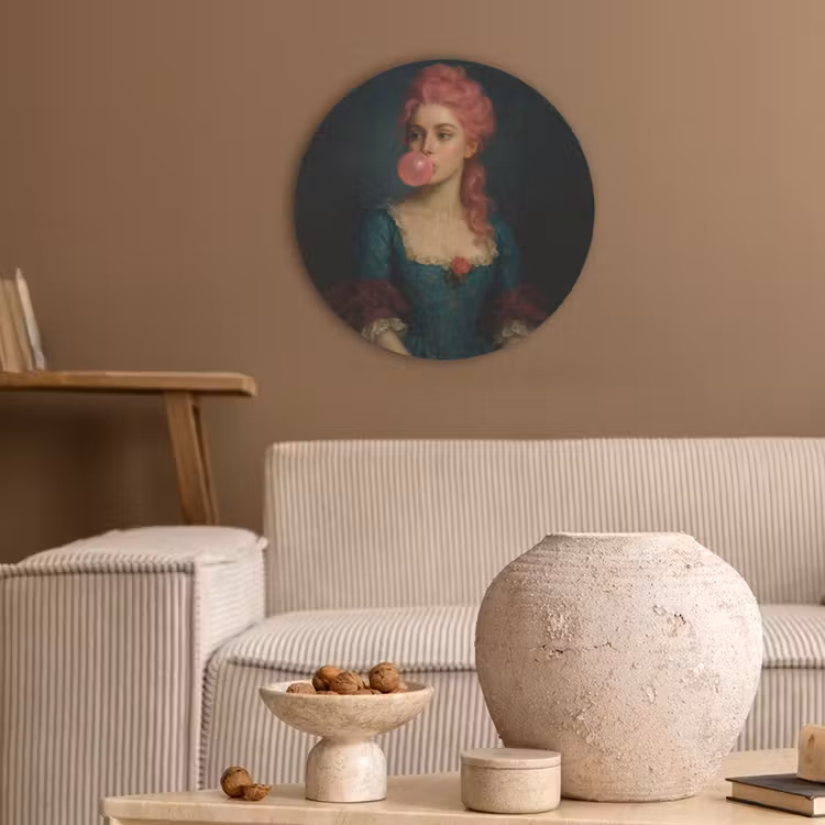 Vrouw - Portret - Kauwgombel Akoestische PET Vilt - Rond klein -sfeer1